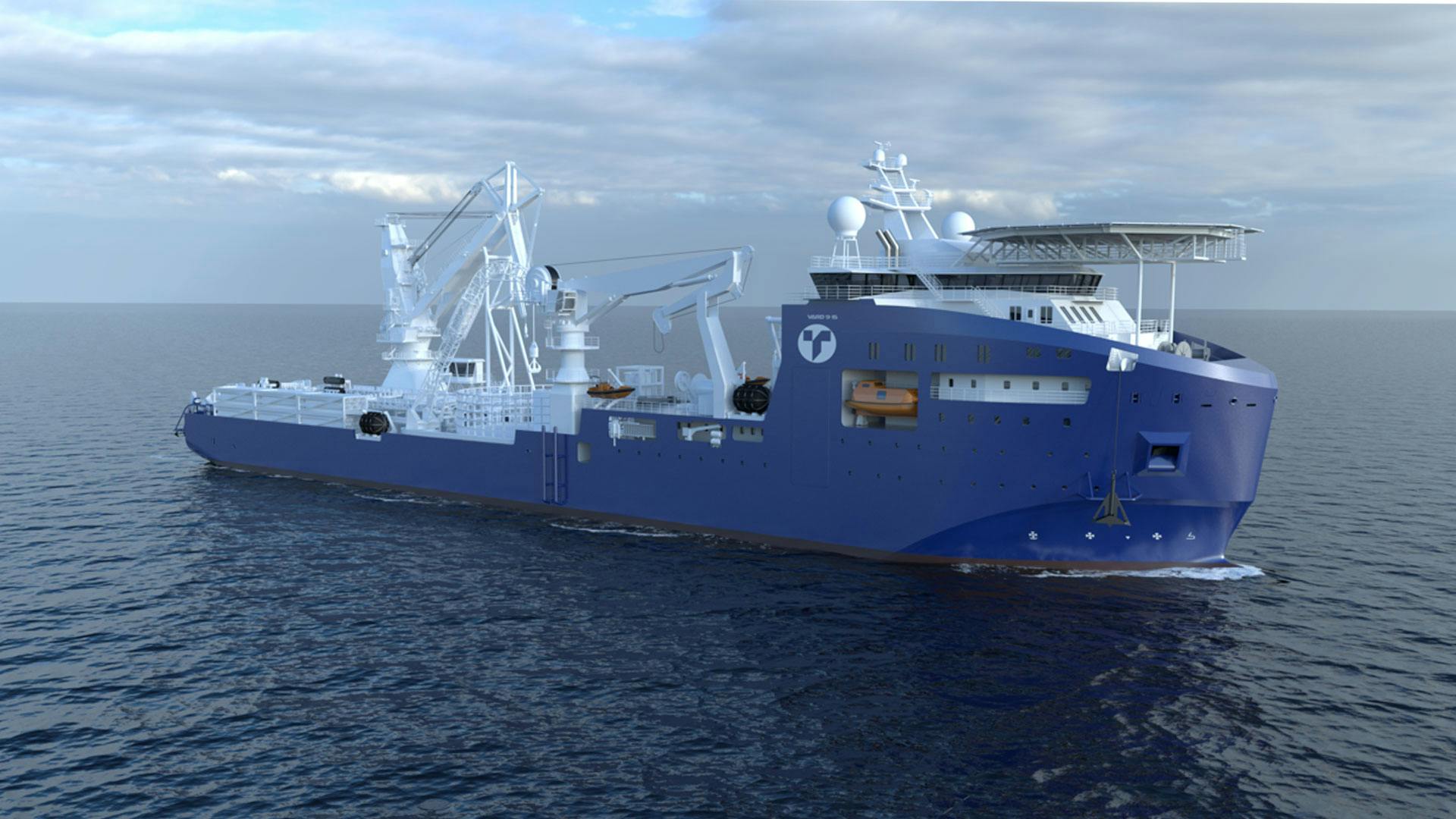 Render of a Remacut Vard Toyo construction hybrid vessel at sea