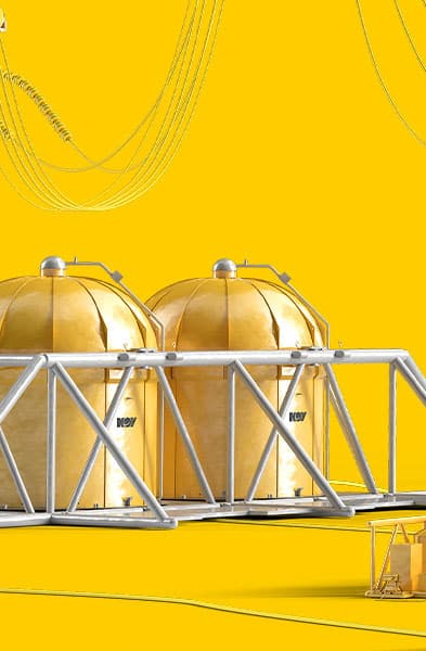 Render of subsea storage on a yellow background