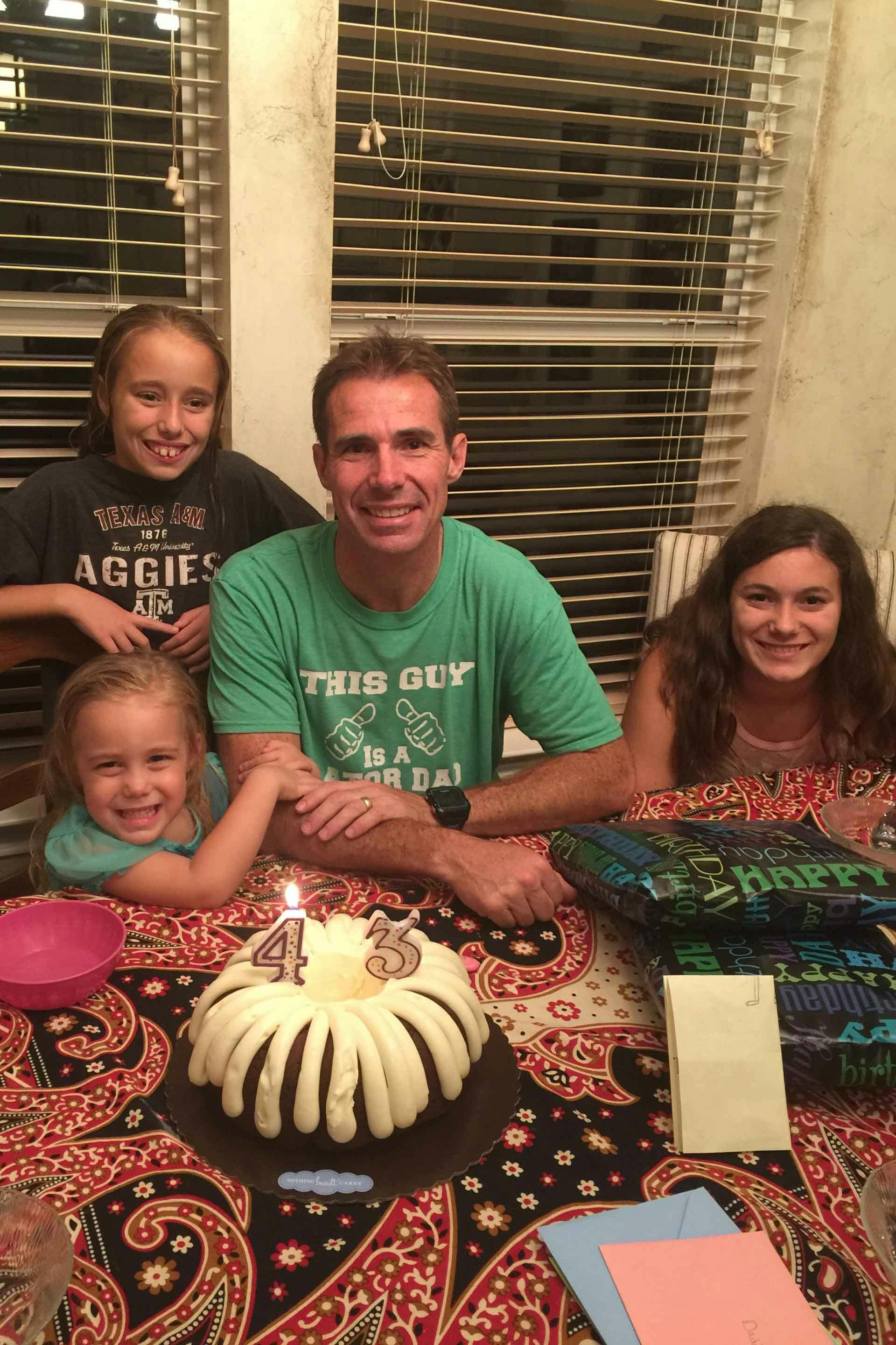 Frank Springett and his children celebrating his 43rd birthday
