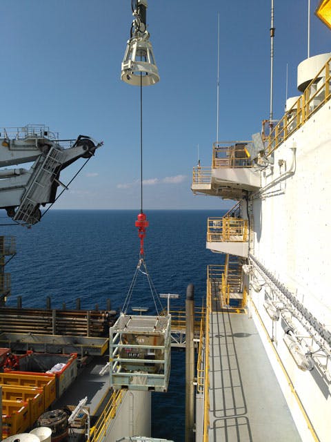 Anti-Sway Rotator carrying equipment while on a rig at sea