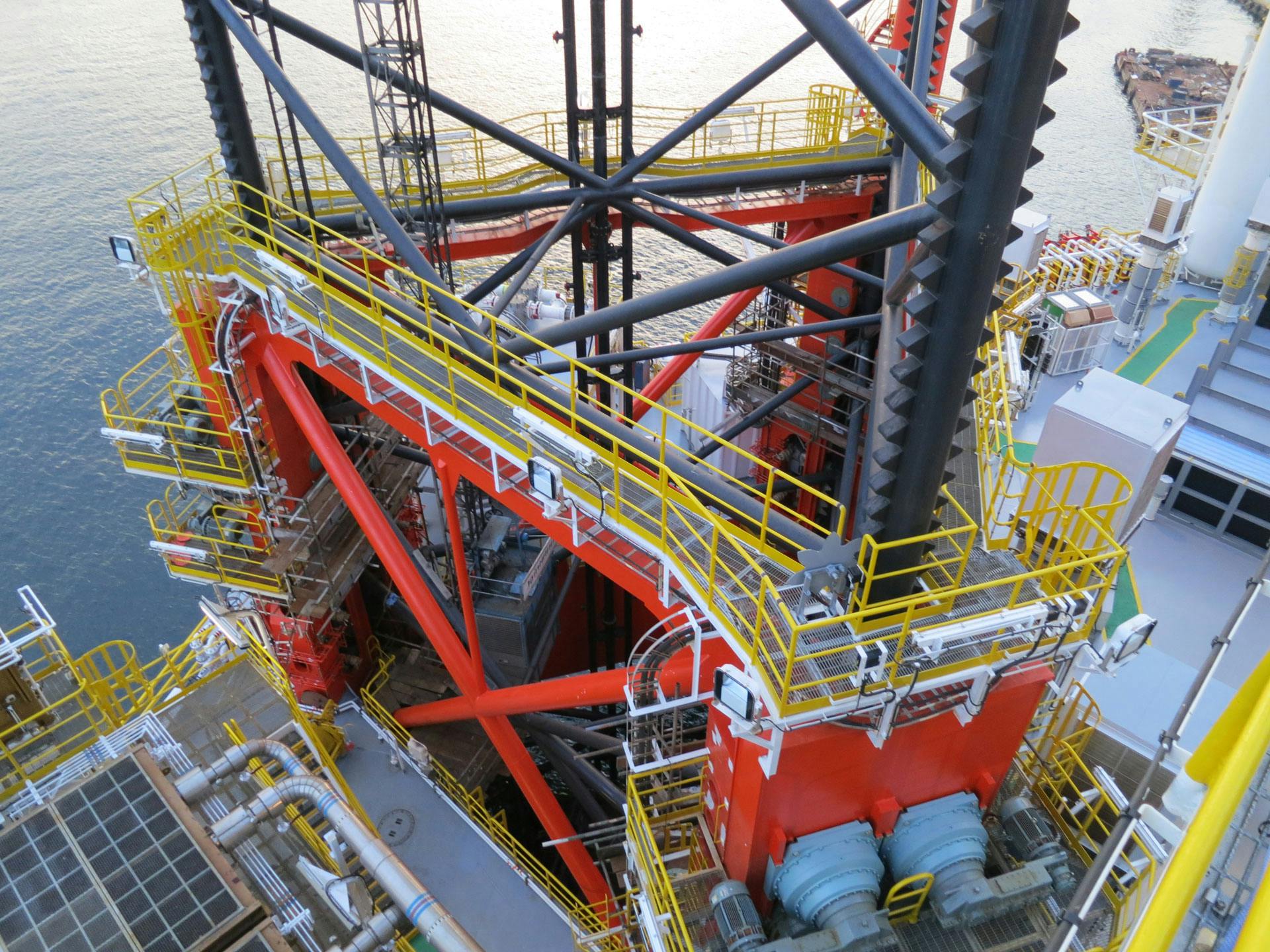 Catwalk and railing from an aerial view of a rig